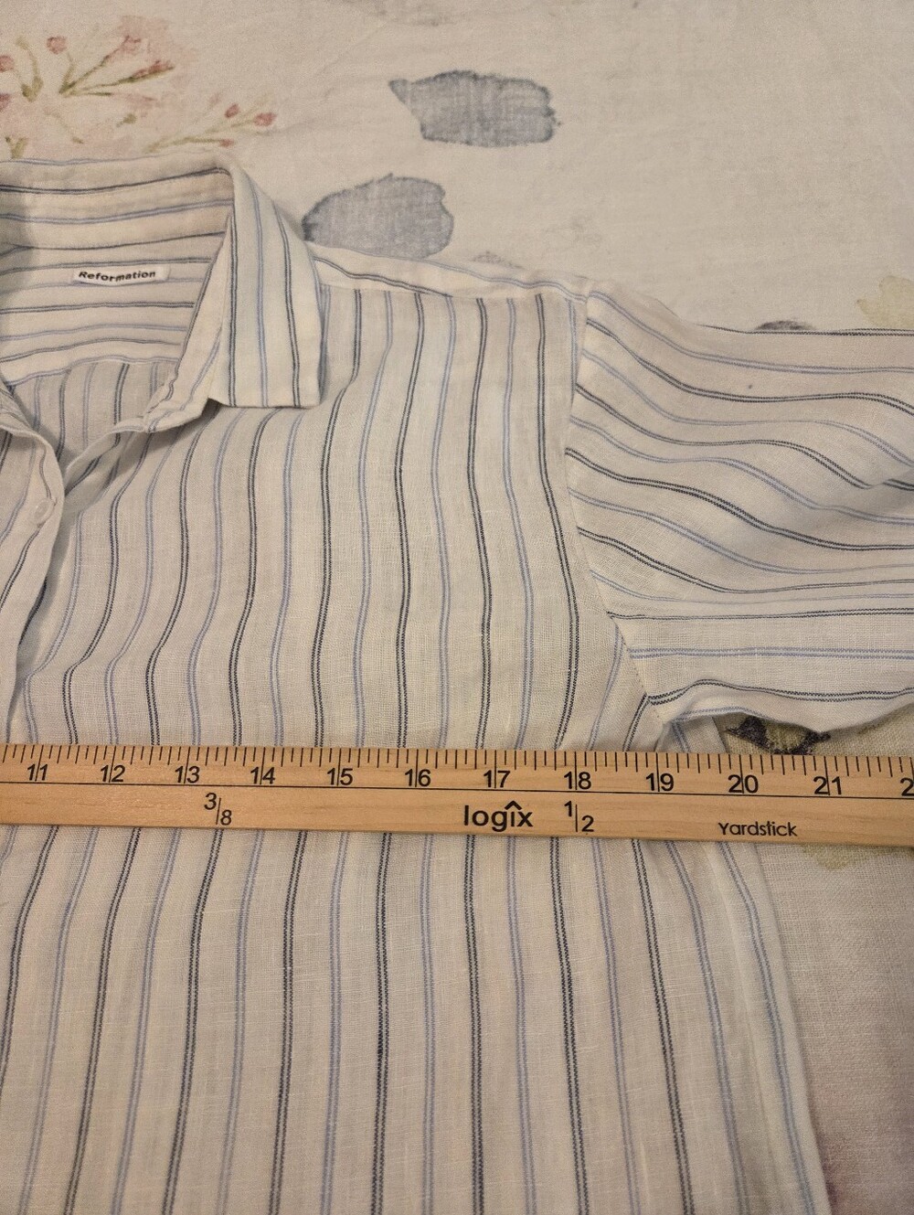 REFORMATION Preston White Blue Striped 100% Linen Button Down Shirt Women's SZ M - Picture 10 of 13